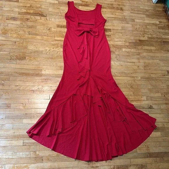 Red Ruffle Train Formal - Picture 4 of 12